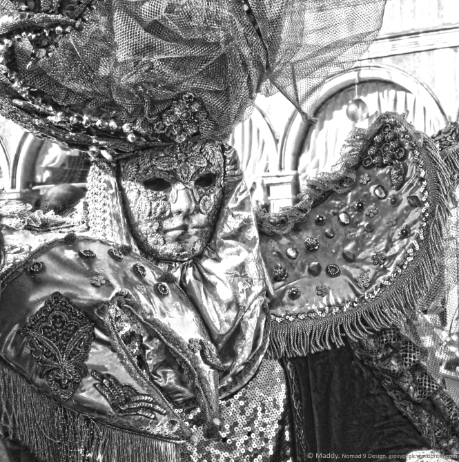 Venice carnival "Masked Man". Photo by Maddy SJ for Nomad 9 Design. Featured in https://gipsygeek.wordpress.com © 2015. Maddy SJ. All rights reserved. All images appearing in https://gipsygeek.wordpress.com web site are the exclusive property of Maddy SJ/The Gipsy Geek and are protected under the United States and International Copyright laws. The images may not be reproduced, copied, transmitted or manipulated without the written permission of Maddy SJ. Use of any image as the basis for another photographic concept or illustration (digital, artist rendering or alike) is a violation of the United States and International Copyright laws. All images are copyrighted. Email gipsygeek@gmail.com