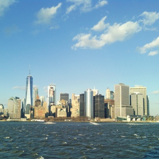 New York skyline - the cluster of high rise buildings of the southern tip of Manhattan seen from the Staten Island ferry (photo by Maddy - the gipsygeek)