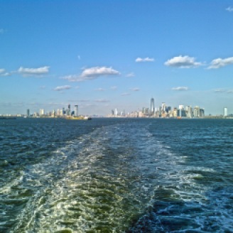 New York City's southern tip and New Jersey's shoreline as viewed from the ferry to Staten Island ((photo by Maddy - the gipsygeek)